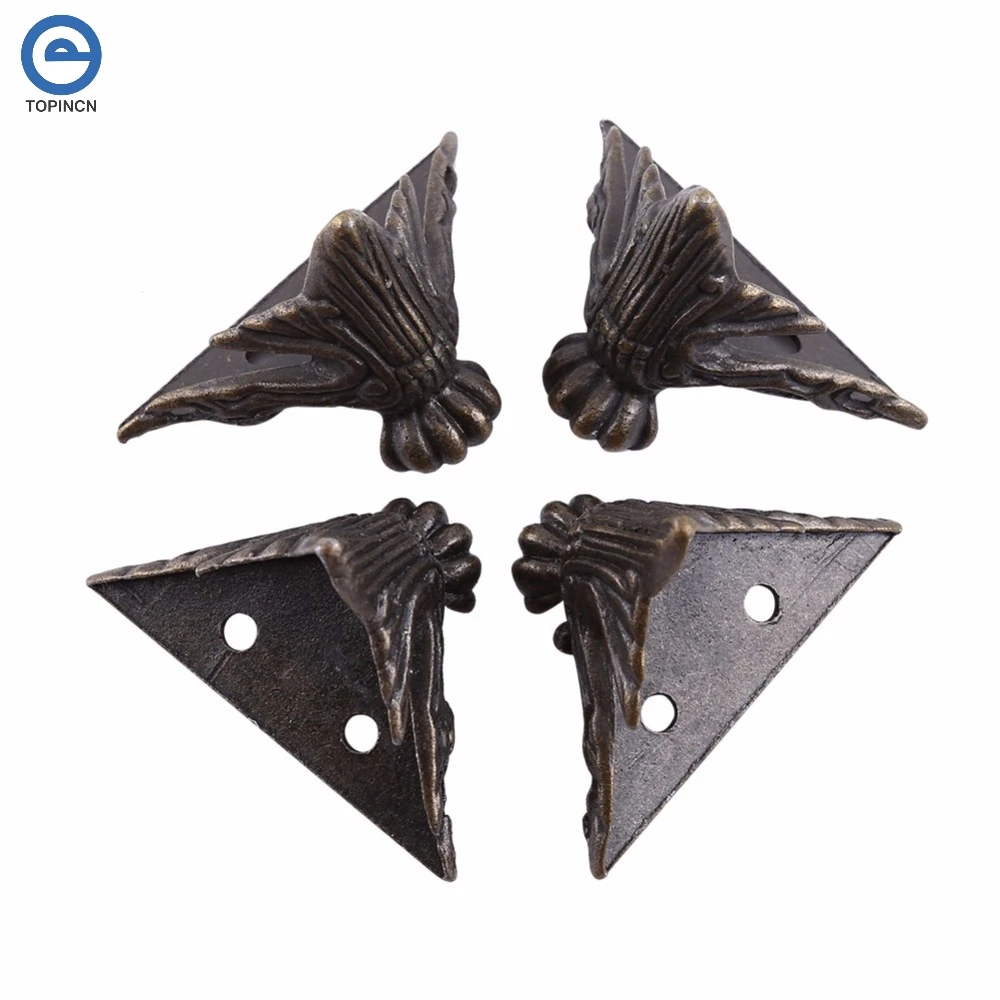 4pcs Antique Brass Jewelry Box Wood Case Decor Furniture Feet Leg