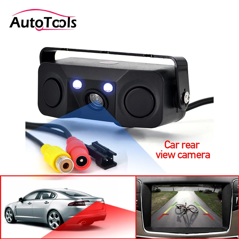 Sensor de aparcamiento para coche, cámara de visión trasera con 2 sensores, indicador de alarma, sistema de asistencia de Radar inverso, 3 en 1 - AliExpress Automóviles y motocicletas