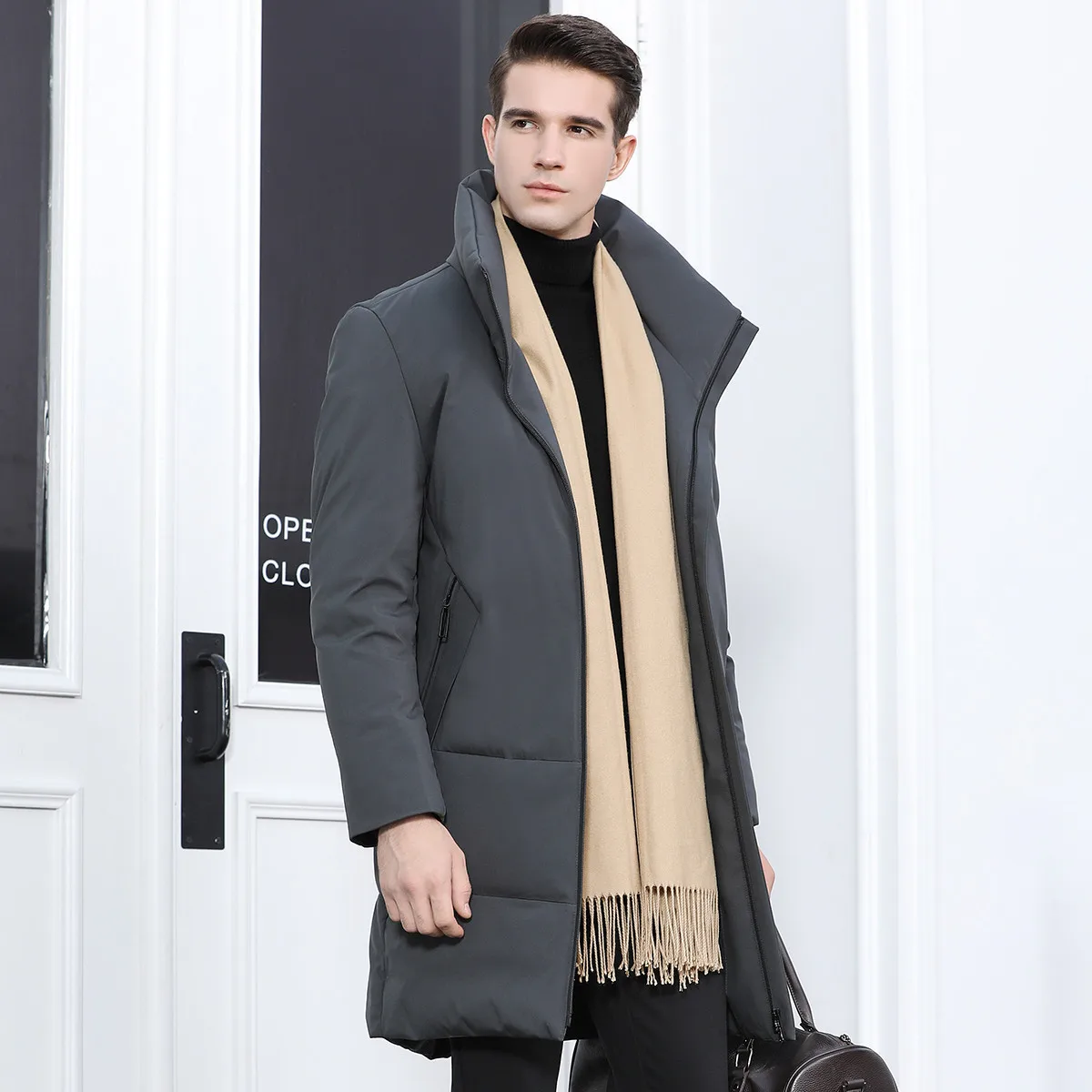  2018 Autumn Winter Men's Long Business Casual Down Jacket Male Thick Warm White Duck Down Parka Mal - 32958152869