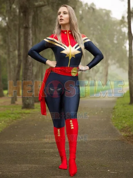 Марвел Капитан косплей костюм Carol Danvers костюм MS Marvel спандекс лайкра боди супергероя