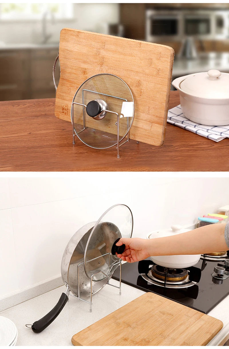 TUUTH Stainless Steel Pan Pot Rack Cover Lid Rest Stand Chopping Blocks Holder Home Applicance The Goods For Kitchen Accessories B4