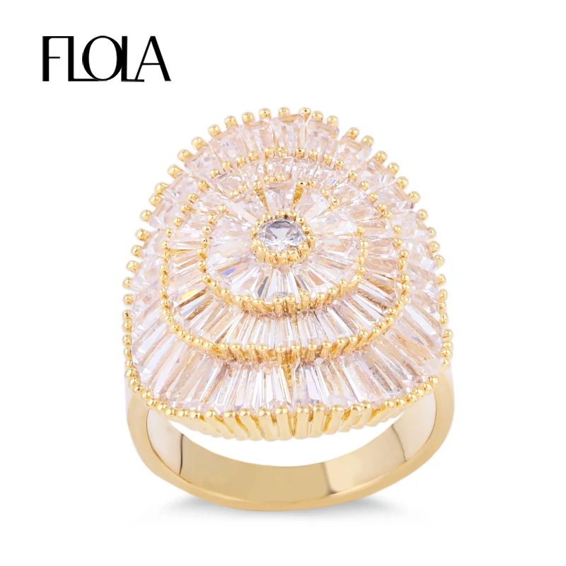 

FLOLA Full-zircon Exquisite Big Multi Row Ring Victoria Antique High Quality Curved Round Oral Shield Ring Lady Jewelry rige86