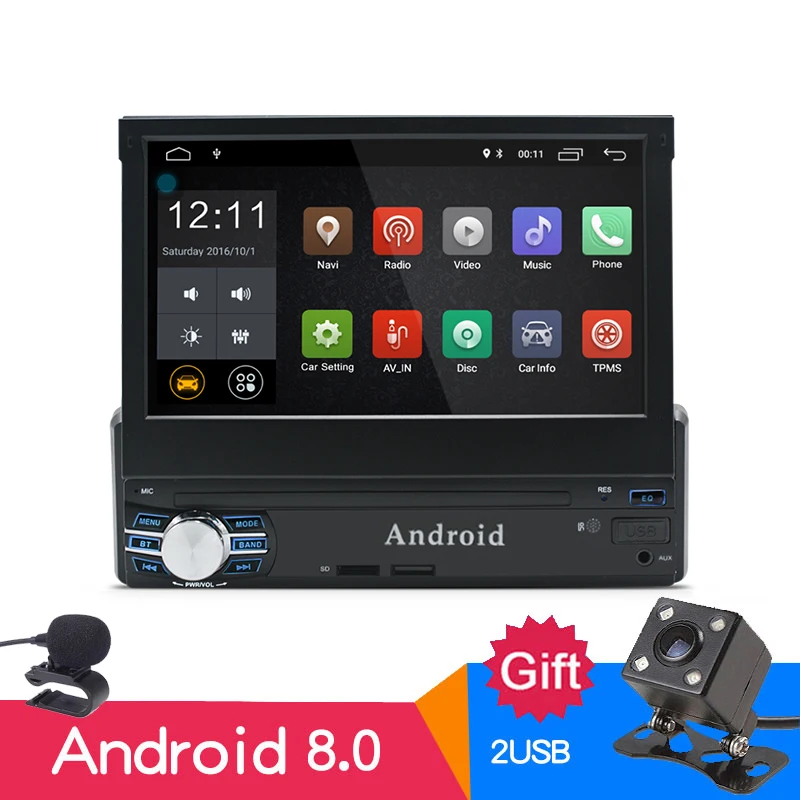 

DHL/EMS 1Din Android 8.0 Car Radio Stereo GPS RAM 2G Quad Core RDS FM AM Universal 7" Touch 1024X600 Bluetooth WIFI Mirror Link