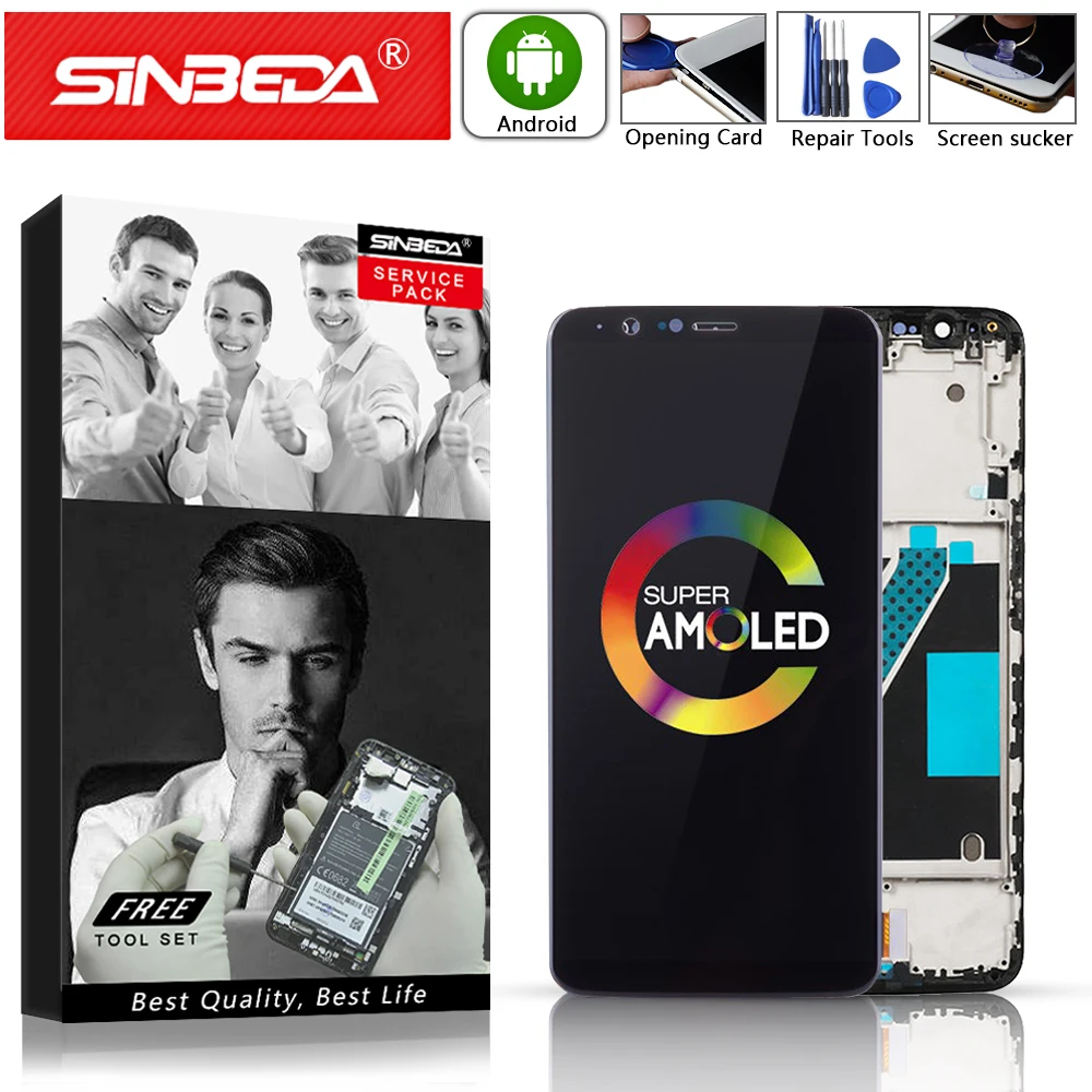 

6.01" LCD Display Black White For Oneplus 5T Touch Screen with Frame Digitizer Full Assembly Replacement Parts Module LCD A5010#