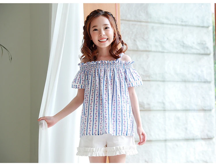new summer 2018 cotton off shoulder baby blouses for big girls striped printed blouse children school shirt for kids tops clothing  4 5 6 7 8 9 10 11 12 13 14 15 years little big teenage girls fashion tops clothes kids shirts blouses  (8)