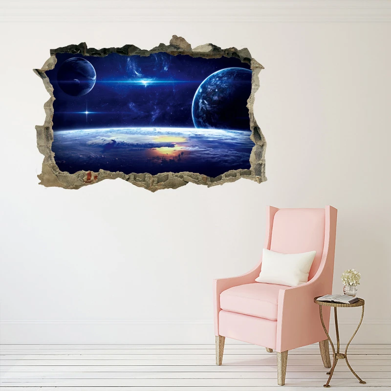 JX-LCLYL 3D Galaxy Stars Planets Universe Space Wall Mural Paper Wall Art Stickers Decor