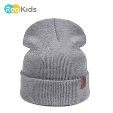REAKIDS Skullies Beanies; модная детская шапка для девочек и мальчиков; зимние вязаные хлопковые шапочки; детская шапка; теплые шапочки; детская шапка