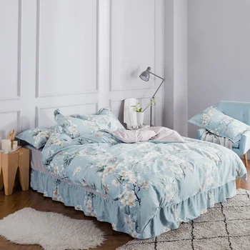 

100% cotton bedding sets(1pcs duvet cover 1pcs bed skirt 2pcs pillowcase) twin full queen king bedclothes