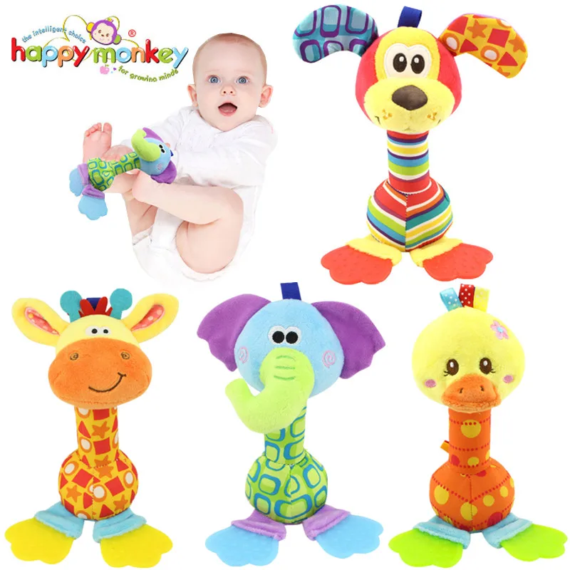 Cute Baby Animal Toys Quality Plush Toy Baby Hand Ring Bell 6 Designs Comforting Doll With BB