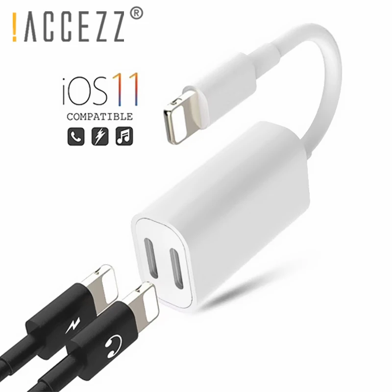 

!ACCEZZ 2 In 1 Dual Lighting Charging Listening Adapter For IPhone X XR XS MAX 7 8 Plus IOS 11 Hearphone Audio Charger Converter