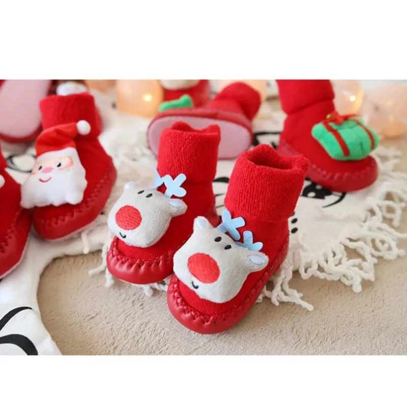 Осенне-зимние рождественские махровые толстые нескользящие носки для малышей носки-тапочки для новорожденных мальчиков и девочек новые мягкие хлопковые носки