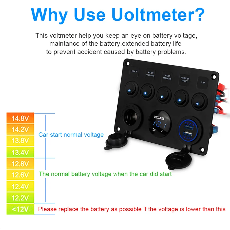5 банд ВКЛ-ВЫКЛ тумблер автомобильный переключатель панель двойной USB разъем зарядное устройство 4.2A светодиодный вольтметр 12 В розетка для автомобиля лодки грузовика кемпера