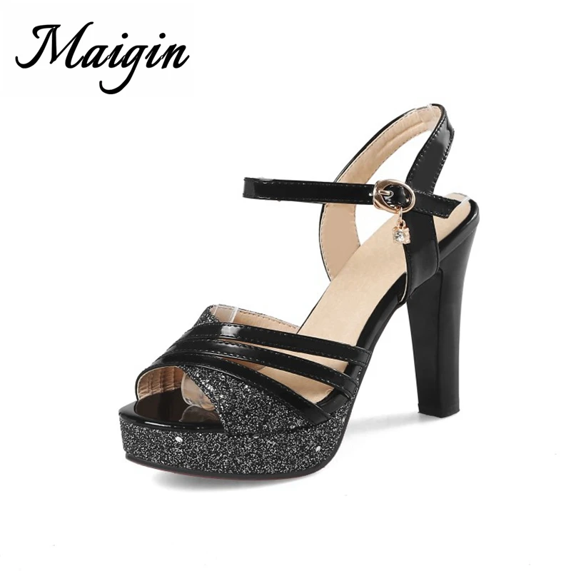 Maigin Super High Heels Platform Sandals 2018 Peep Toe Thin Heel Summer Party Shoes Buckle Strap Ladies Sandals Women Footwear