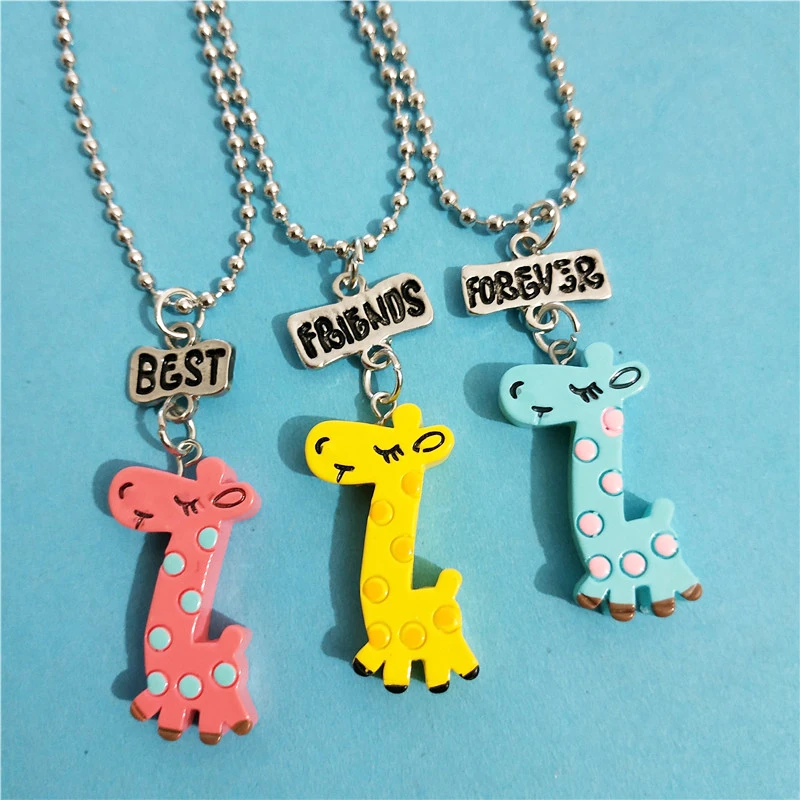 Милый 3 шт./партия лучшие друзья навсегда BFF ожерелье «Жираф» и набор брелков для ключей для девочек, брелок для ключей в виде животных,, ювелирный набор