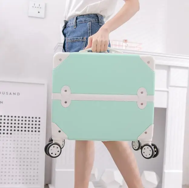 only luggage CHENGZHI 18" cute girl carry on trolley rolling luggage pink purple vintage travel suitcase for cabin - Цвет: only luggage