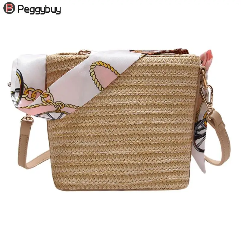 

Summer Women Straw Bags HolidayCasual Beach Handbag Crossbody Messenger Shoulder Bucket Small Totes Ladies Handbags 2018 Design
