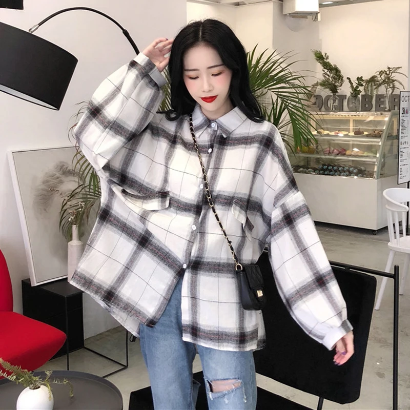 

Mazefeng 2019 New Spring Women Plaid Shirt Female Long Sleeve Turn-down Collar Tops Casual Check Blouse Women Autumn Clothes