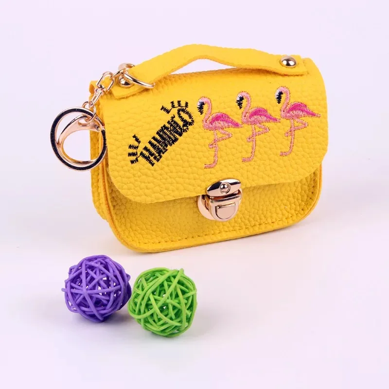 1 шт. кошельки супер мини модные сумки Kawaii Мультфильм Дети Портмоне Сумочка для ключей, карточек подарок для девочек и женщин - Цвет: Flamingo-Yellow