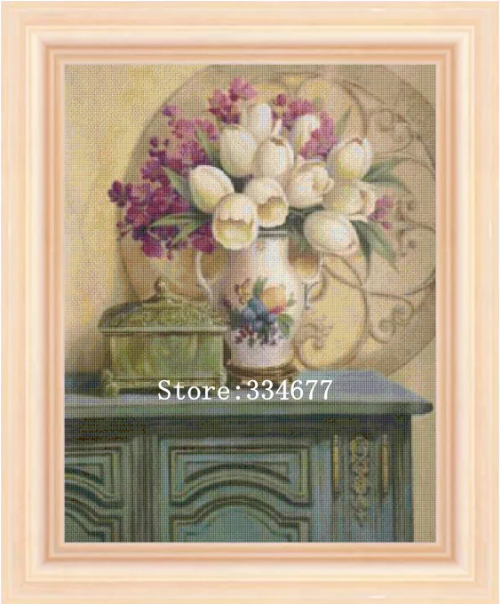 

Flowers Retro Tulip Vase For Embroidery Needlework Crafts 14CT Unprinted Cross Stitch Kits Art DIY Quality Handmade Decor