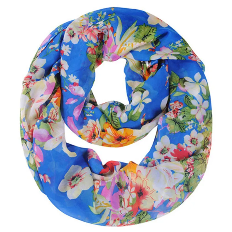 Floral pring thin and long o ring lady scarf summer spring autumn wear women collars beach scarves girl decoration accessories