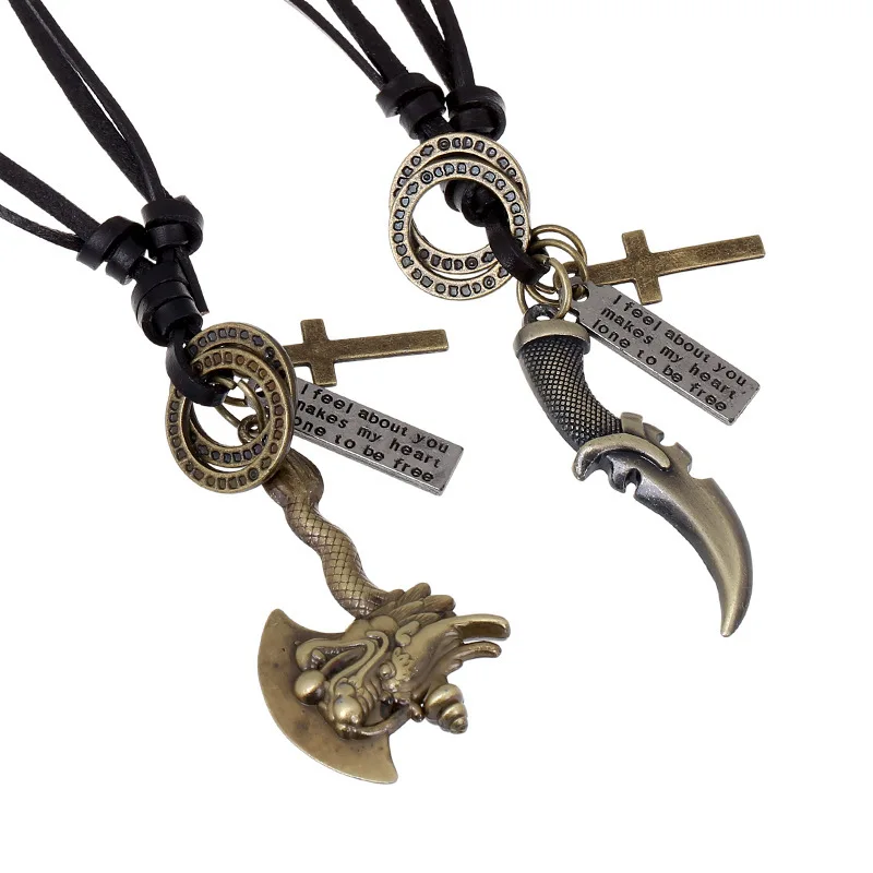 Alloy Axe Decoration Pocket Knife Cowhide long Necklace men women New Sweater Chain Punk choker gothic vintage chocker |