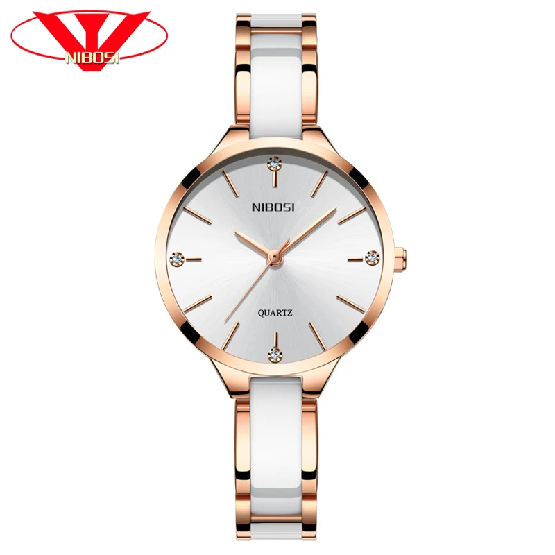 NIBOSI 8,5 мм ультратонкий кварцевые часы Для женщин Мода Повседневное розовое золото Керамика Наручные часы дамы Водонепроницаемый Montre Femme 2018