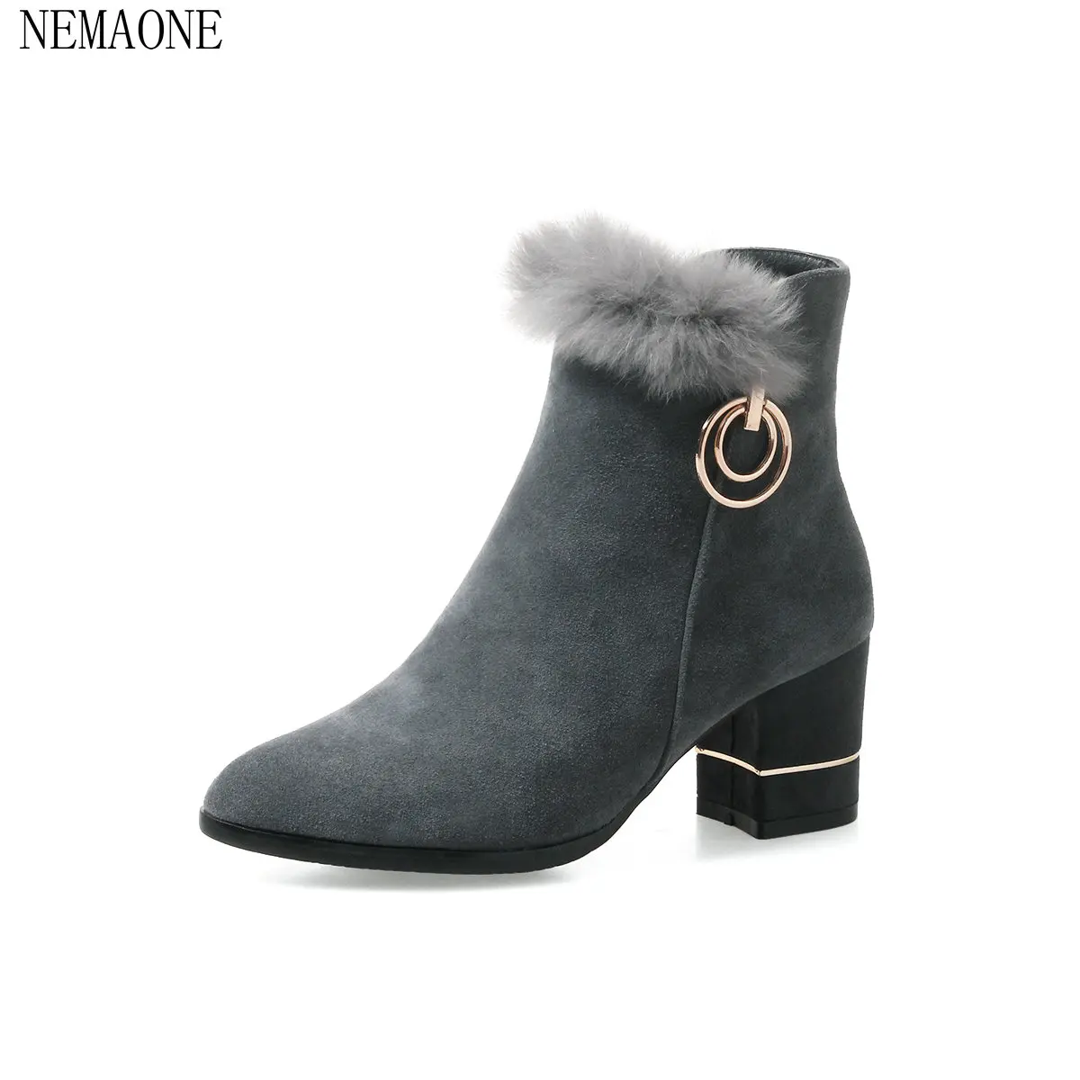 

NEMAONE Women Platform Ankle Boots Round Toe Winter Shoes Woman Genuine Leather Boots Ladies Autumn Boots