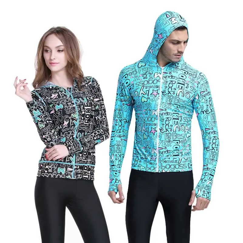 

Printed Rash Guard with Cap/Hood Long Sleeve, Sun Protection Quick Dry Fishing Cycling Skin Jacket for Men and Women