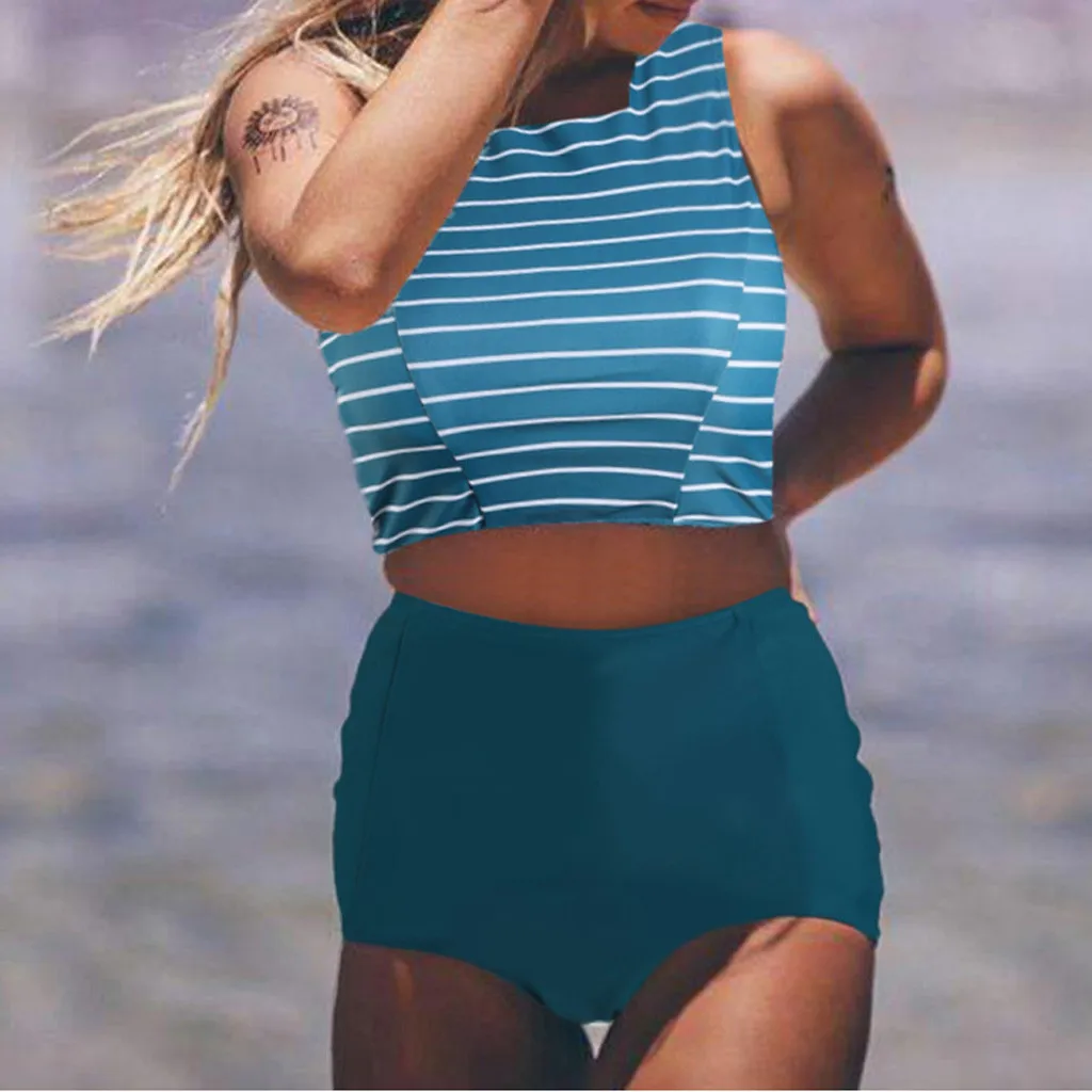 

2019 High Waist New Summer Women Two Pieces Set High Quality Padded Push Up Swimwear Brazilian Small Fresh Split Swimsuits L327A