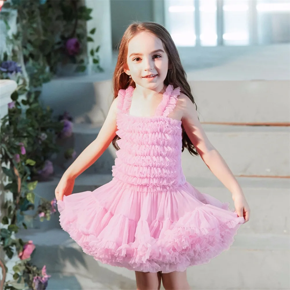 1-10 Years Old Two-layers Girls Slip Short Ball Gown Dress Mesh Tutu Dresses Children Party Princess Birthday Vestidos Summer