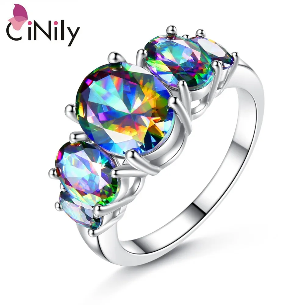 

CiNily Created Mystic Stone Silver Plated Wholesale Hot Sell Jewelry for Women Party Birthday Gift Ring Size 6-9 NJ11080