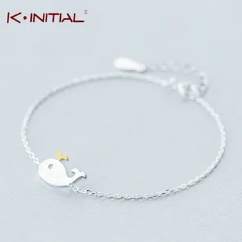 Kinitial 1Pcs 925 Sterling Silver Charm Bracelets For Women Cute Animal Killer Whale Shaped Bracelet Fashion Statement Jewelry