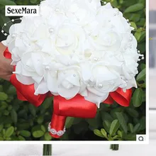 Подгонянная лента цвет белый PE Роза невесты свадебные поролоновые Цветы Роза свадебный букет лента поддельный Свадебный букет de noiva