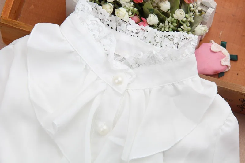 Одежда для девочек осенняя детская одежда школьная белая блузка для девочек симпатичная шифоновая с воротником детская футболка детская одежда возраст 2-16 лет