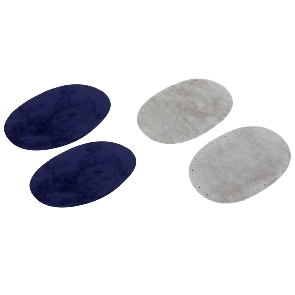 2 Pair Sew-on Suede Oval Elbow Knee Patches DIY Jeans Repair Supplies Grey Blue