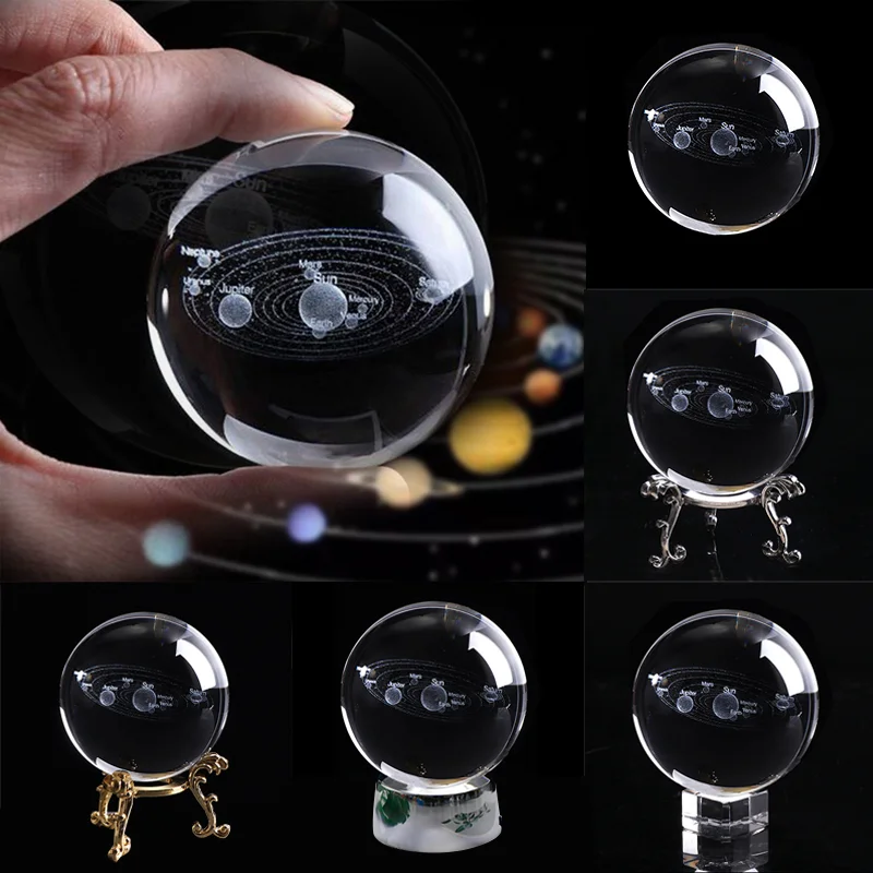 

2019 New 6cm 3D Solar System Globe Crystal Ball LED light Base Model Sphere Glass Ball Home Decor Gift Item