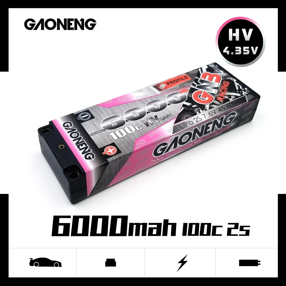 

Gaoneng GNB 6000mAh 7.6V HV 100C/200C 2S Hardcase 2S LiPo Battery pack 5.0mm bullet Deans T Plug for 1:10 1/10 RC Car RC Boat
