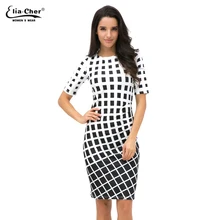 Геометрический платье туника Женская одежда плюс Размеры весна ПР Платья для женщин для работы модные черный, белый цвет платье vestidos 8622