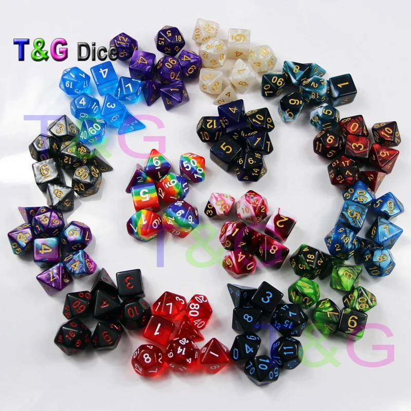 105 цветные кости с черной сумкой, T& G Rainbow 15 комплектов D4 D6 D8 D10 D10% D12 D20 для настольной игры RPG DND