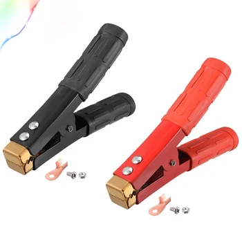 

2 Pcs Brass Head Alligator Clip Adapter 600A Test Clamp Half Shroud Red Black