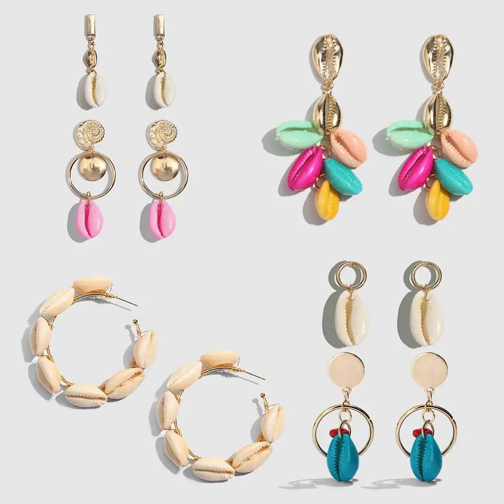 

Flatfoosie New 30 Style Sea Shell Earrings For Women Gold Silver Color Metal Shell Colorful Statement Earring Beach Jewelry Girl