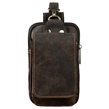 

Real Leather men Casual Design Small Waist Bag Cowhide Fashion Hook Bum Bag Waist Belt Pack Cigarette Case 6" Phone Pouch 1609
