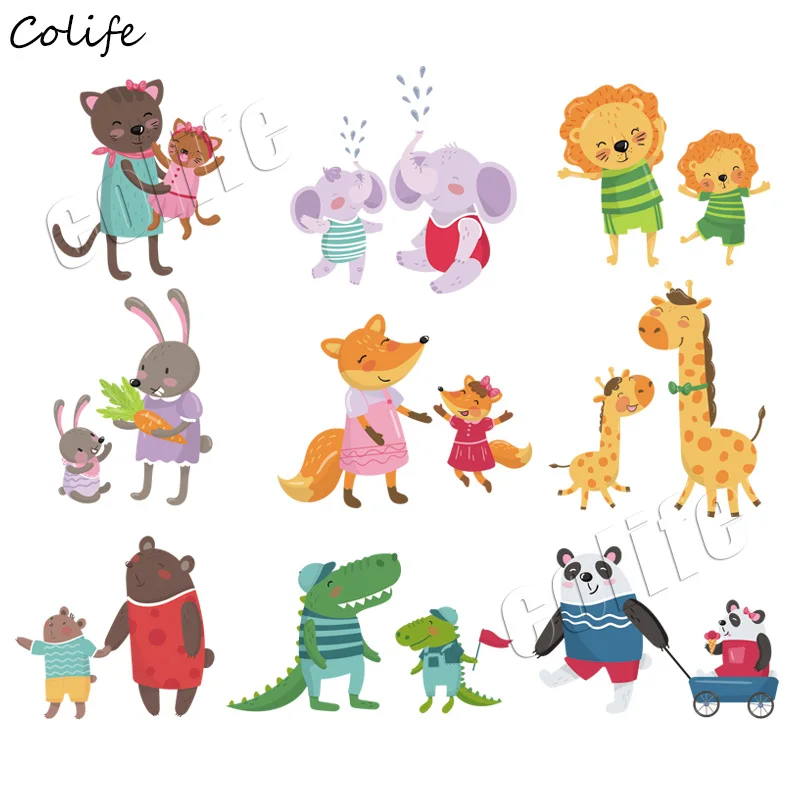 

9pcs/Lot Small Animal Patch Ironing Stickers Heat Tansfers For Family DIY Apparel Decor Cute Lion Fox Applique Washable Thermal