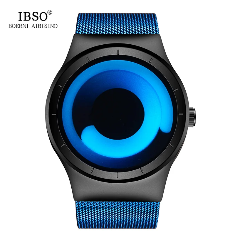 IBSO, брендовые Модные мужские креативные часы с вращающимся ремешком из нержавеющей стали, кварцевые часы, мужские спортивные часы, Relogio Masculino - Цвет: Blue black blue