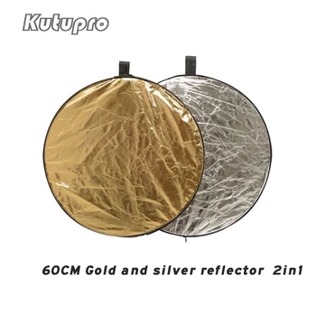 

Pro 60cm 2 in 1 Round Flash Studio Collapsible Reflector Disc Silver Gold Reflector Photography Light Reflective for Photo Video