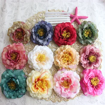 2pcs 9cm Artificial Flowers Silk flower European Fall Vivid Peony Fake Leaf Wedding Home Party Decoration Peony Chrismas Gift