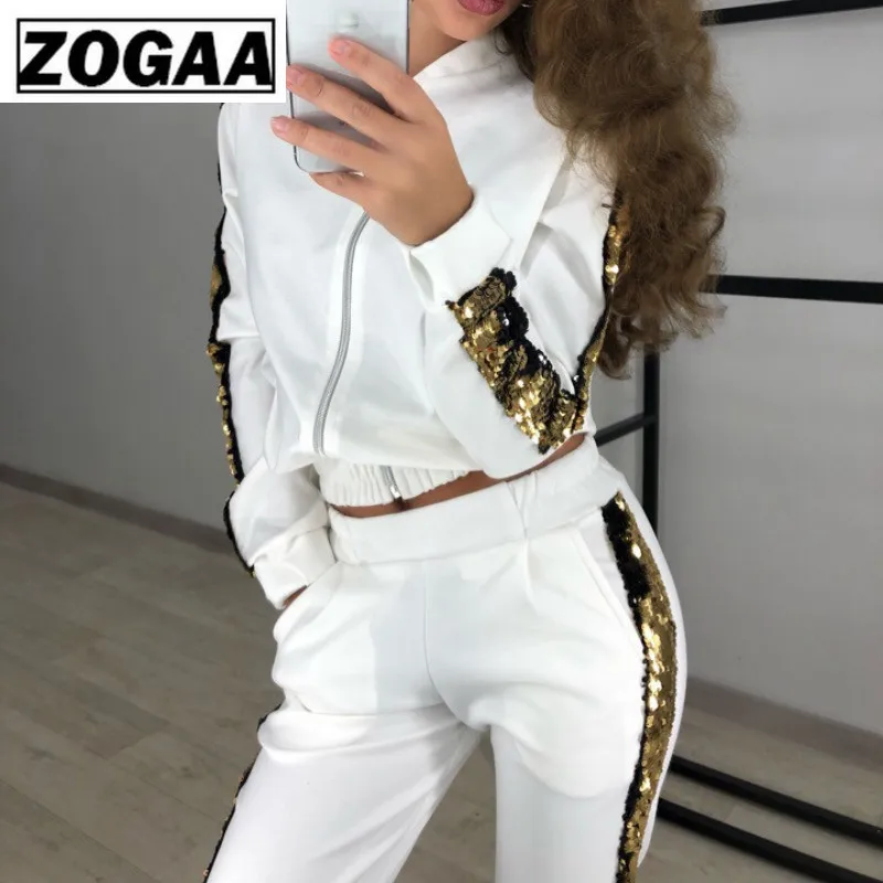 

ZOGAA Women 2Pcs Set Top and Pants Club Outfits Ensemble Sport Femme Tracksuit Women Normcore/Minimalist Zipper Hooded Outfits