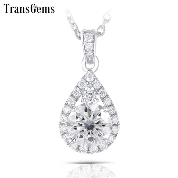 

Transgems Thick Silver Center 6.5mm GH color Moissanite Halo Pendant Necklaces with Accents for Women Jewelry