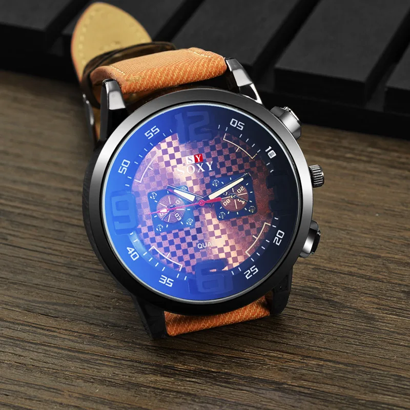 SOXY Luxury Blue Glass Watch Men Watch Fashion Sport Watches Casual