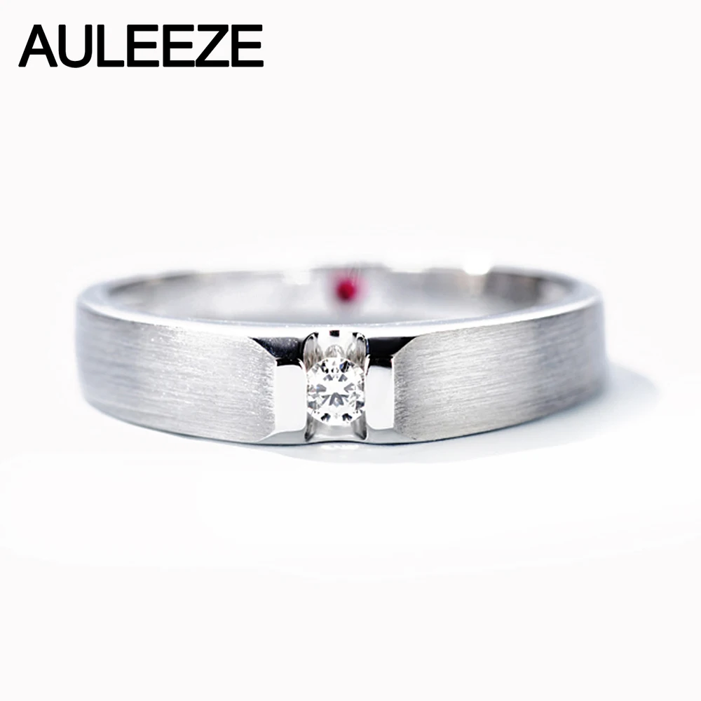 AULEEZE Classic Diamond Male Rings 0.07ct Real Natural Ruby Weddings Band in 18K White Gold Fine Jewelry | Украшения и аксессуары